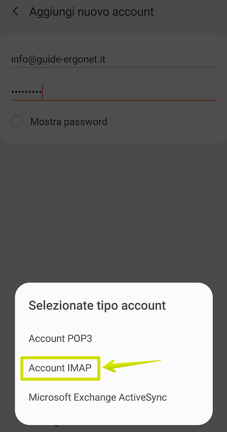 Configurazione IMAP Su E-mail Samsung